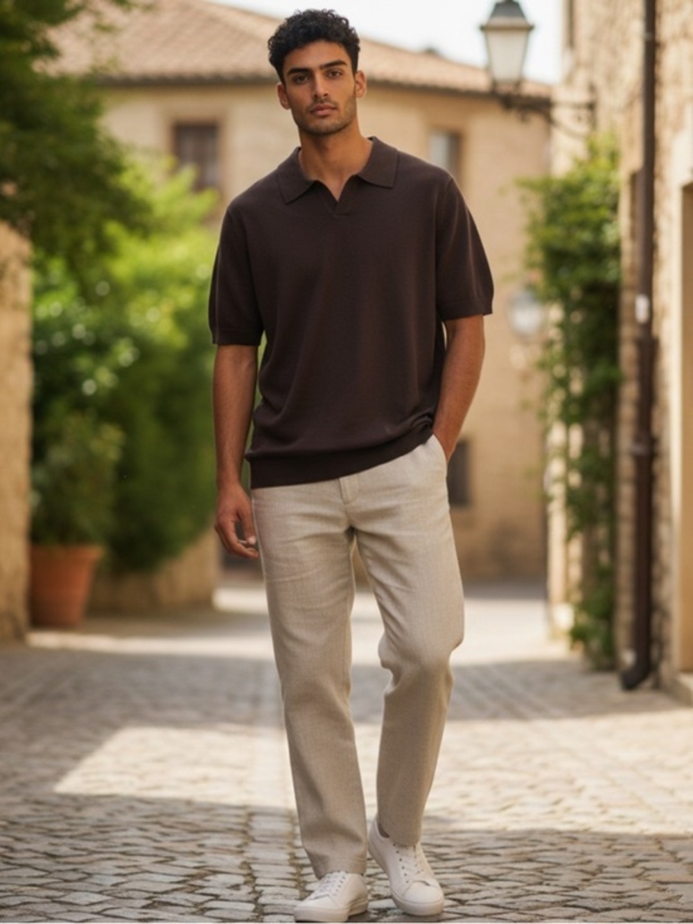 The Commons Sweater Mens M Brown 100% Cashmere Collared Short Sleeve